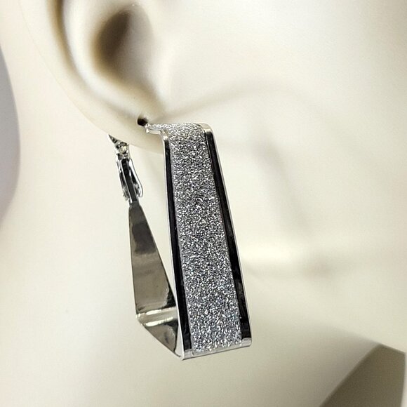 Square Silver Tone Earrings - Picture 14 of 15